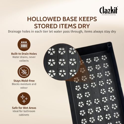Image of Clazkit 2-Tier Under Sink Organizer for Kitchen & Bathroom | Pull-Out Cabinet Storage Rack with Hooks & Hanging Cup | Multi-Purpose Organizer for Cleaning Supplies, Toiletries & Accessories | Black