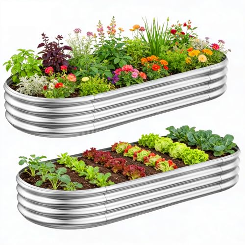 GADI Metal Raised Garden Bed 2Sets Galvanized Planter Box for Vegetables, Flowers, Herbs, and Succulents