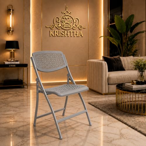 Image of Folding Metal Chair with Nylon Seat and Backrest for Home /Kitchen /Study Chair and Restaurant /Outdoor Chair (Grey)