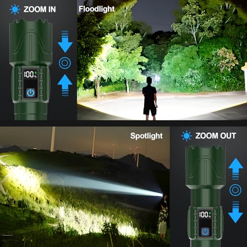 Image of Tactical Flashlight Super Bright High Lumens Rechargeable LED Flash Light | 5000ft Beam, 5000mah, 20H Long Lasting, USB C Charging, Zoomable 5 Modes, Waterproof for Camping Hiking Emergency Men Gift