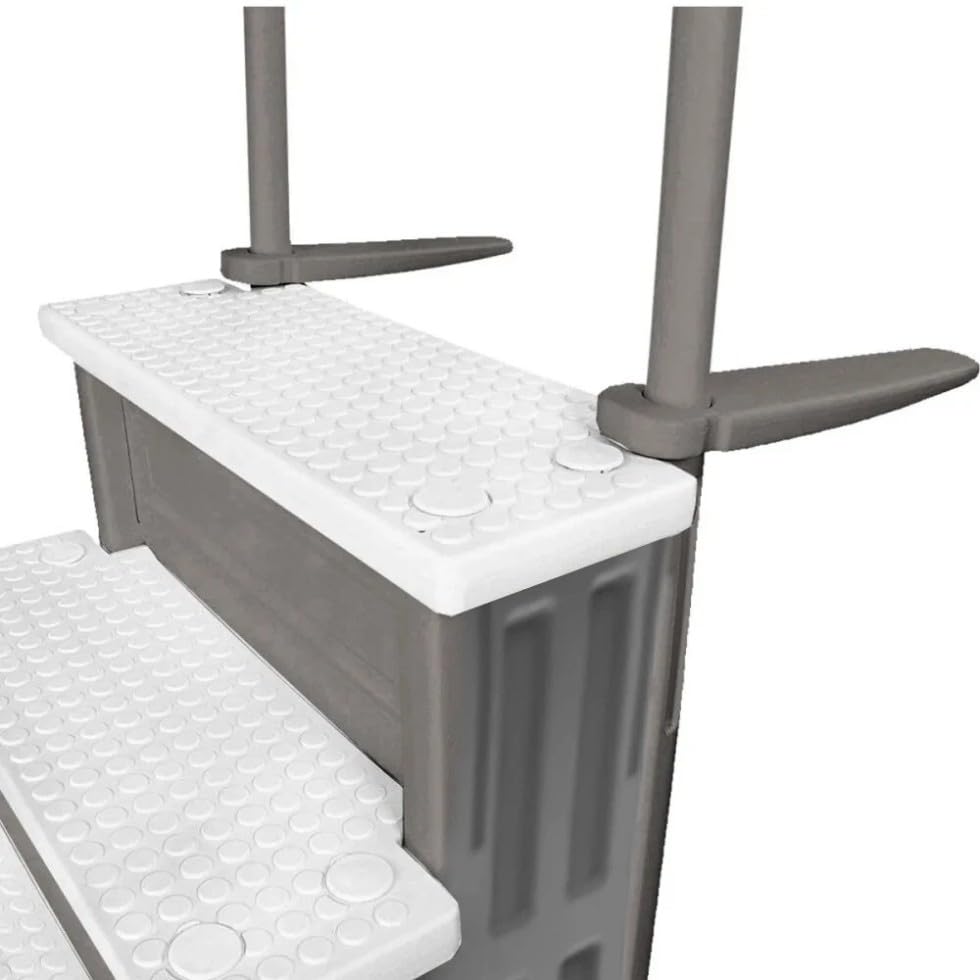 Escalera para piscina con peldaños grises y blancos 81 in alto miniatura 4