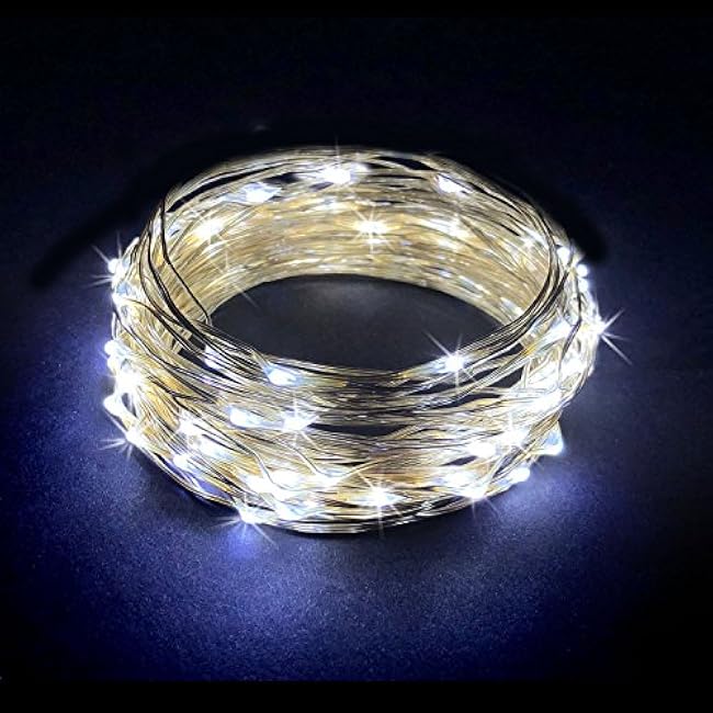 60 LEDs Cold White Color String Lights Silver Wire Indoor and Outdoor 20 Feet Firefly Starry Fairy Lights Battery Powered for DIY, Christmas, Holidays, Party, Bedroom and Centerpieces