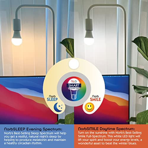 Norbsmart - Circadian Rhythm Supporting Tunable Led W/Norbsmile, Sleep, Relief, Relief-Leaf, Cozy, And Custom Colors In One Bulb. Wifi Enabled, Simple App, Alexa/Echo/Google Home, 9W No Hub Required #TOP2