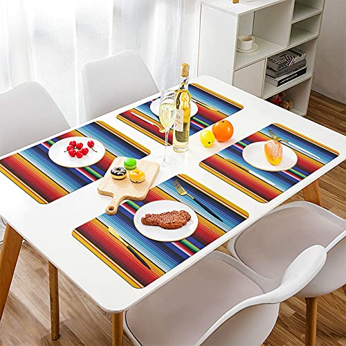 Xigua 2 Pack Mexican Place Mats + Coasters Set Waterproof Placemats Faux Leather Dining Table Mat Heat-Resistant Placemat For Dinner/Kitchen/Party/Restaurant, Mexican Serape Blanket Stripes #TOP6