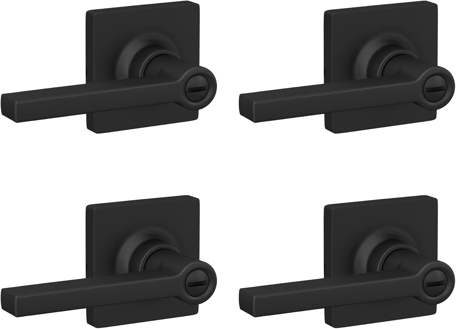 Lock Scout Straight Lever with Square Trim Bedroom and Bathroom Door Handle, Matte Black Finish, 4 Pack