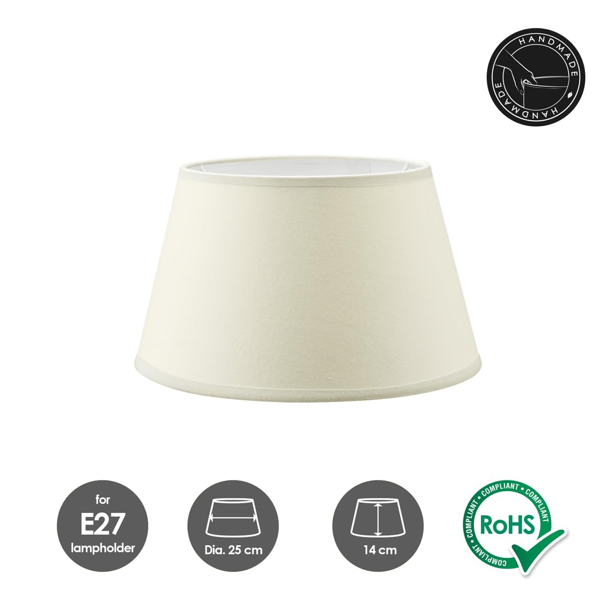 Home Sweet Home Paralume per Lampada da Tavolo | Bianco Caldo | 25/18/14 cm | per Attacco E27 | in Tessuto