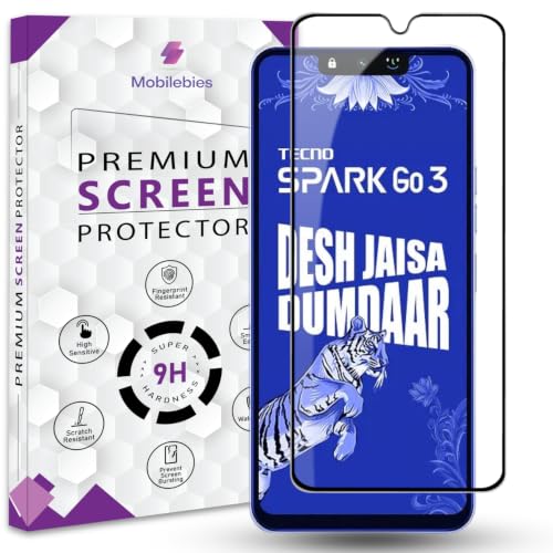 Image of Premium Tempered Glass Screen Protector Guard For Tecno Spark Go 3 (6.74 Inch, Pack of 1) | Edge to Edge Coverage With Easy to installation kit