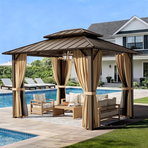 PAMAPIC 10x12FT Hardtop Gazebo,Galvanized Steel Double Roof...