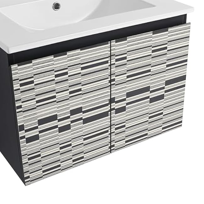 Modern Bathroom Cabinet Door Panel ¨C Durable MDF/Glass Design, Easy Installation, Adjustable Hinges, Elegant Finish for Vanity & Storage Cabinets (Black White) (1 Panels + 1 Doors)