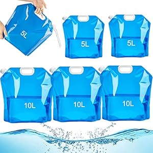 SAMSYOKI 6 Pièces Bidons à Eau Pliables, 5L/10L Sac d’eau Pliable Eau, Conteneur d’eau Extérieur Réutilisables Poche d’eau Portable Réservoir d’eau pour Camping Randonnée Pique-Nique BBQ