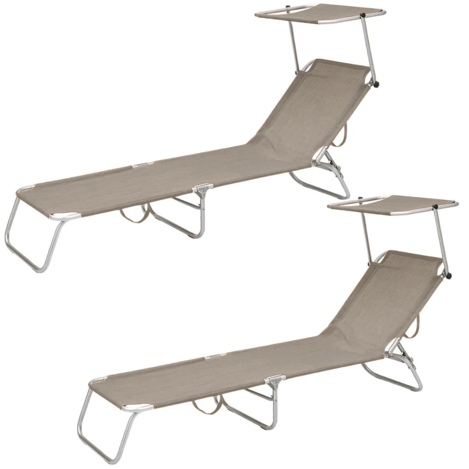 VIRSUS 2 Lettini Prendisole Pieghevoli con Tetto Parasole 1539, Misura 180x61x90 cm, Tessuto Textilene, Struttura Metallo Tubolare da 18mm, per Spiaggia, Piscina, Giardino, Peso Max 120kg (Tortora)