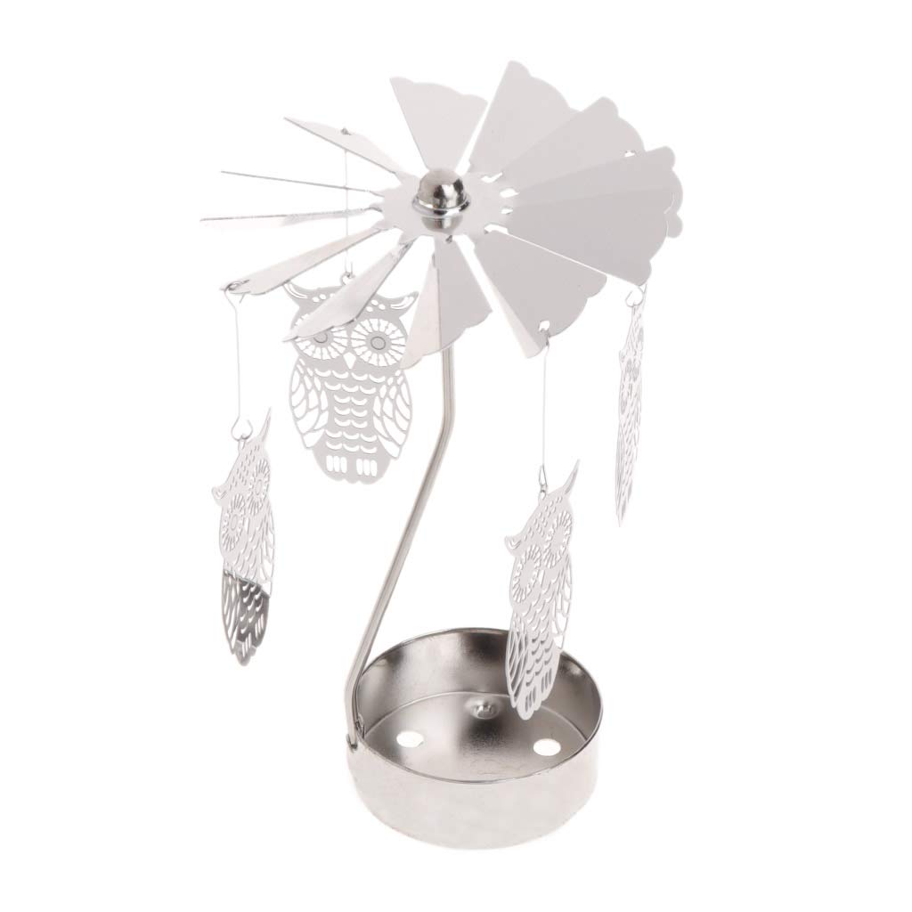 Dabixx Light Candle Holder, Rotary Spinning Tea Candle Metal Tea Holder Carousel Home Decor Gift - Owl