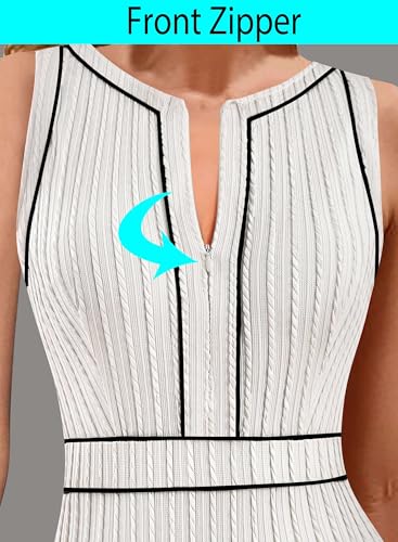 VFSHOW Womens 2025 Work Business Office Dresses Crew Neck Front Zipper Church Slimming Pencil Sheath Dress3