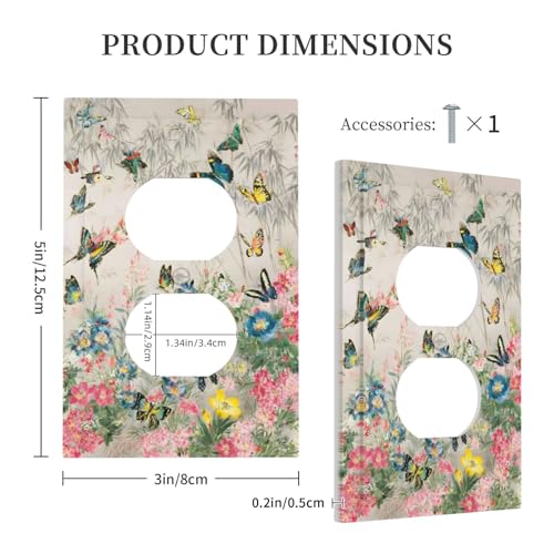 Decorative Outlet Covers Boho Wildflowers Butterfly Rustic Blue Pink Flowers 1 Gang Duplex Light Switch Cover Plate Wall Plates for Electrical Outlets Switchplate Faceplate for Home Decor