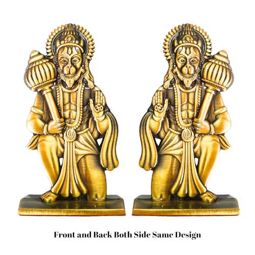 Image of Unique Double Sided Design Seating Hanumanji Blessing Idol with 10 cm Height for Car Dashboard,Mandir,Desk,Home Decor | Divine Hanuman Murti for Gifting| (Golden) (Pack of 01)