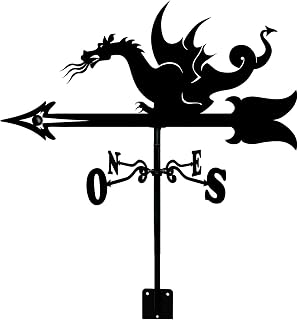 Farmhouse Weather Vane Roof Mount Rod Wind Direction Indicator Metal Craft Wind Vane Weathervane Silhouette Measuring Tool Ornament Roof Mount Farm Scene Garden Decoration (Dragonfly) (Flying Dragon)