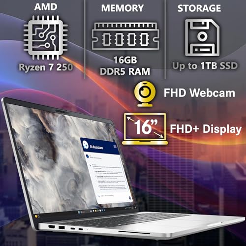 Image of Oemgenuine Dell Pro 16 Plus PB16255 AI Business Notebook 16 inch FHD+ AMD Ryzen 7 Pro 250, 16GB DDR5 RAM, 1TB SSD PCIe, Wi-Fi 7, BT, Backlit Keyboard, FHD Webcam, Win 11 Pro - Silver