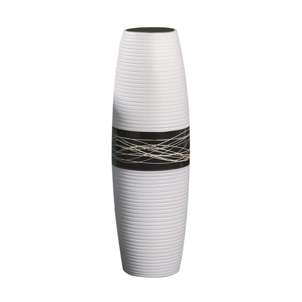 SnamicE Ceramic Floor Vase White Black Line Dried Flowers European Minimalist Living Room Flower Arrangement Tv Cabinet Porch Decoration Hotel Soft Decorations,White,50cm,