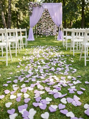 Image of Lilac White Crepe Paper 1 inch Heart Confetti for Table Decor Anniversary Violet Lavender Birthday Wedding Bridal Shower Girls Women Party Decorations 1000 Count