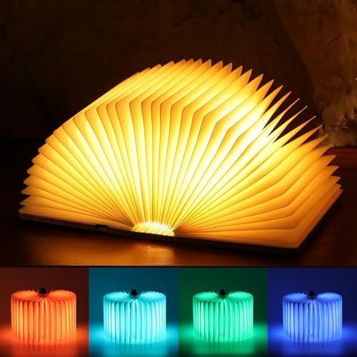 Unique Gifts for Book Lovers Women, 12 Colors Portable Book Lamp with Remote, Folding Book Light, Lovely Gift for Christmas, Birthday, Back to School & Bookshelf & Home Decor (Walnut)