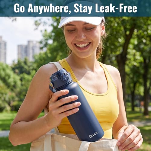 Image of OLDLEY 32oz Insulated Water Bottle with 2-in-1 Straw & Chug Lid, Leakproof Stainless Steel Bottle, Double Wall Vacuum Insulated Water Bottle for Sports, Gym, Travel,Navy