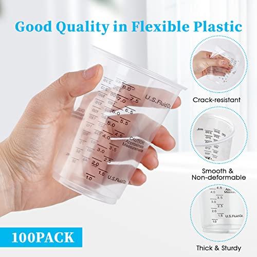100 Pack Plastic Measuring Cups, 8 Oz Disposable Mixing Cups With 100 Wooden Mixing Sticks, Can Be Used For Epoxy Resin, Liquid Measuring, Paint Mixing, Cooking And Baking #TOP1