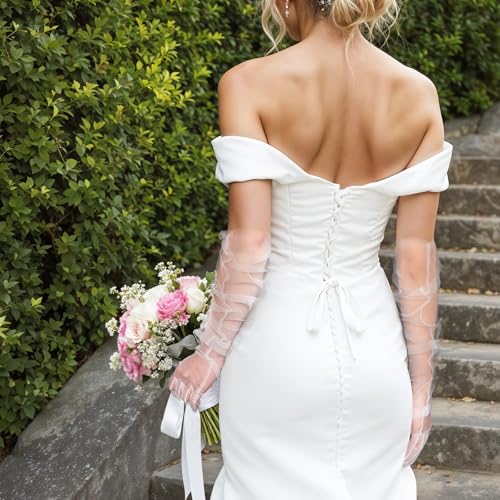 Women's Long Tulle Gloves, 26'' Wedding Bridal Gloves, Detachable Sleeves for Wedding Dresses, Sheer Party Opera Elbow Length Glove for Weddings Bridal Dance Party Opera Costume3