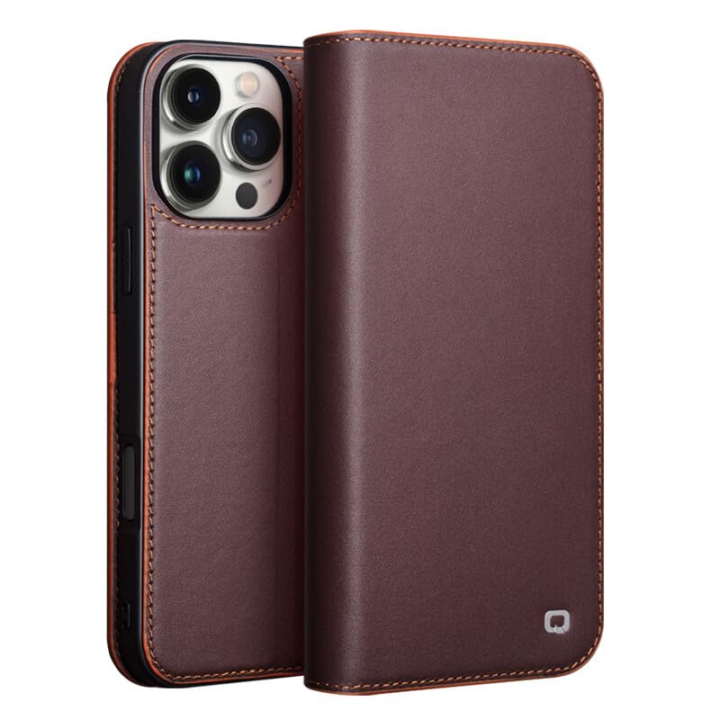 Étui compatible avec iPhone 13 marron clapet magnétique protection cuir