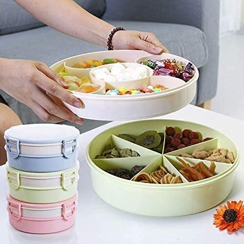 Caja de frutas secas Nueces Contenedor de almacenamiento de dulces Placas Bandeja de frutas secas de dos pisos con caja de dulces con tapa Sala de estar Snack Home Nuts Caja de semillas de melón Plato