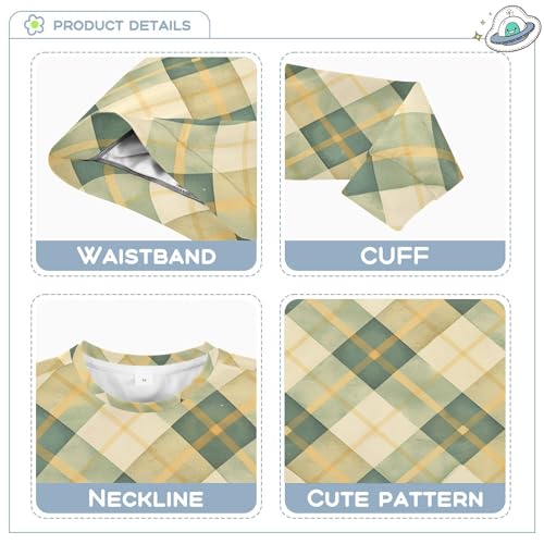 JUNZAN Tan Green Checked Little Kids Sweatshirts Hoodies Long Sleeve Kids Pullover Hoodie Camping 4T3