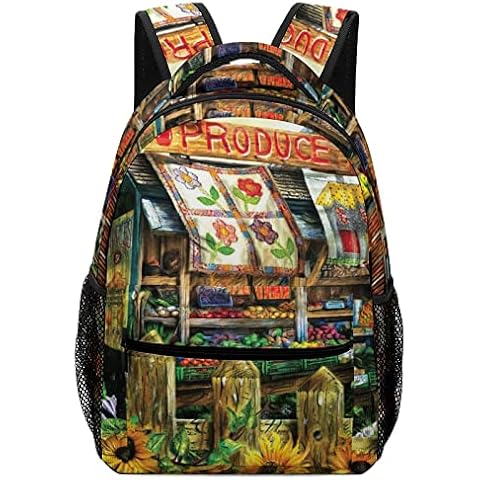 Vintage Garden Sunflower Laptop Backpack,Rustic Country Farmhouse Garden Fruit Shop Printed Backpack School Travel One Size Cover