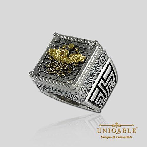 Vista 6 de Anillo de plata de ley 925 chapado en oro de 18 quilates con águila imperial romana histórica KTR007