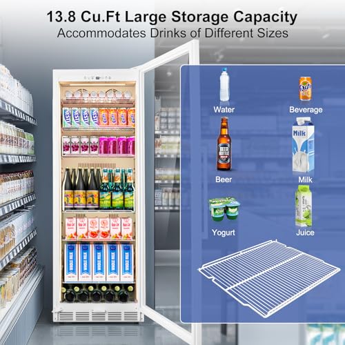 Image of Commercial Display Refrigerator with Reversible Glass Door, Upright Beverage Cooler Merchandiser, Drink Fridge with Door Lock for Restaurant Supermarket Convenience Store, 13.8 Cu.Ft