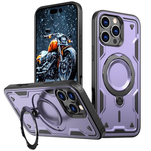 SORAKA Case for iPhone 16 Pro Max with Ring Stand,Compatible with MagSafe iPhone 16 Pro Max case with Iron Sheet Rugged Shock-Absorbing case Military-Grade Drop Protection Purple