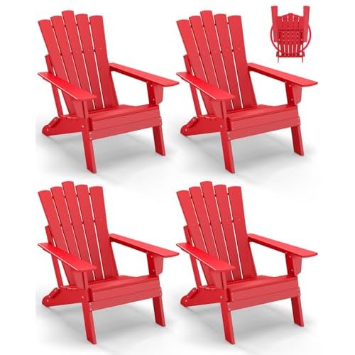 GREENVINES Folding-Adirondack-Chairs-Set-of-4 | HDPE Plastic | Throne Series | Fire Pit Chair | All Weather | for Outdoor Patio Deck Backyard Poolside