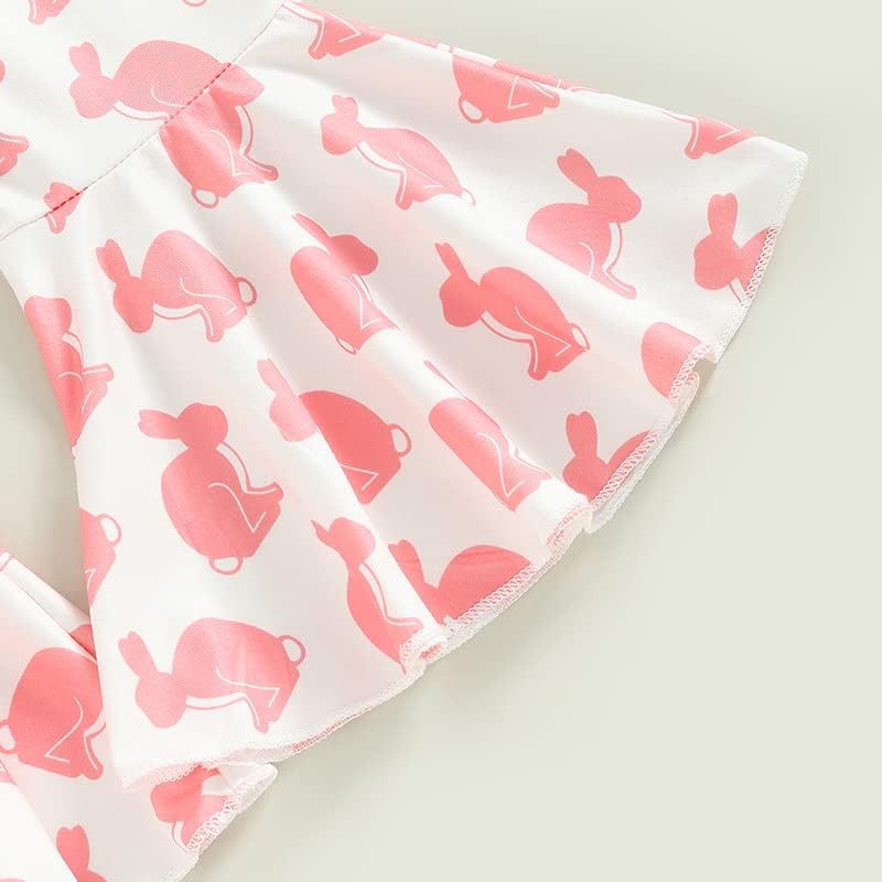 YINGISFITM Baby Girl Easter Outfit Bunny Print Short Sleeve Tee Tshirt Pants Toddler Bell Bottoms Summer Clothes 2Pcs Set - Image 6