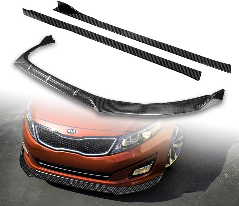 9pcs Combo Front Bumper Body Kit Lip + Side Skirt Extensions Diffuser Compatible with 2014-2015 Kia Optima (Painted Carbon)