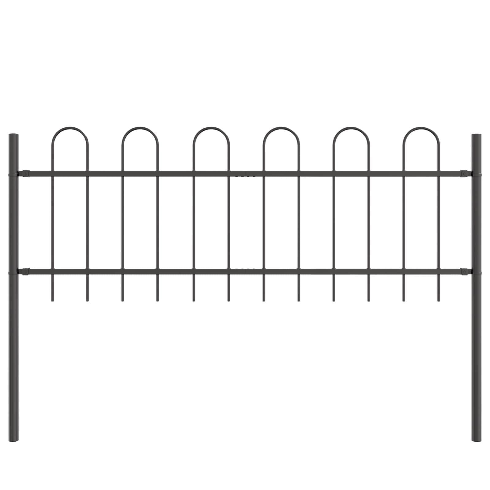Garden Fence 2 pcs Grey 3.4 x 0.6 m Powder-Coated Steel Outdoor Boundary Panel Weather Resistant for Garden Terrace Decorative Demarcation