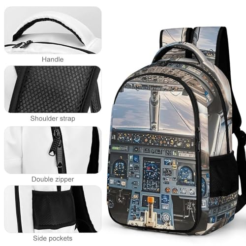 Backpack for Travel, Airplane Cockpit Print Modern Backpack Shoulder Bag with Adjustable Straps, Side Pockets & Reinforced Bottom4