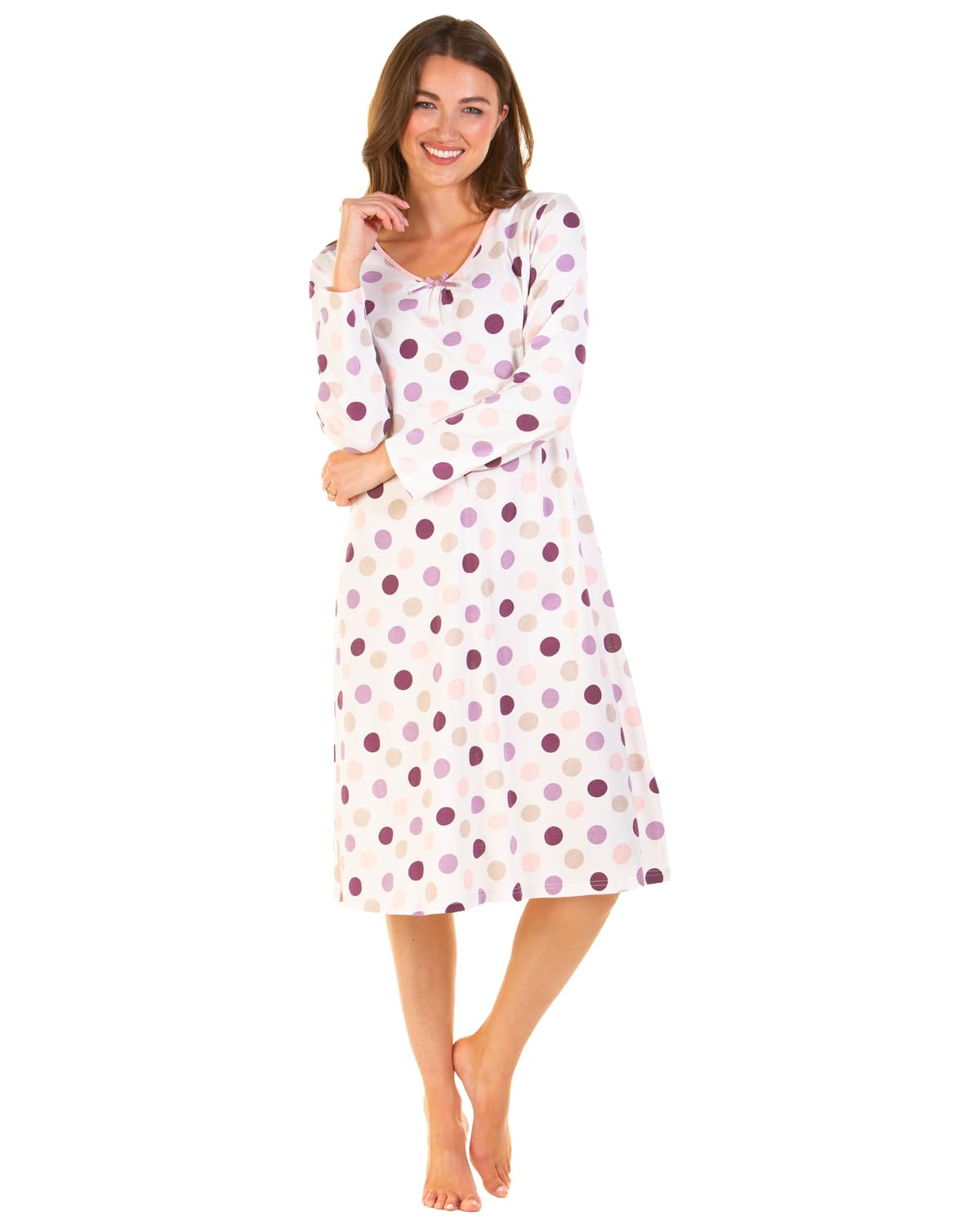 Undercover Ladies 'Misty Dots' Long Sleeve Nightie 1010 Lilac 18-20