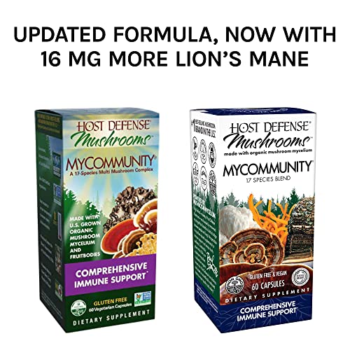Host Defense, Mycommunity Capsules, Advanced Immune Support, Mushroom Supplement With Lion’s Mane And Reishi, Unflavored, 60 #TOP1