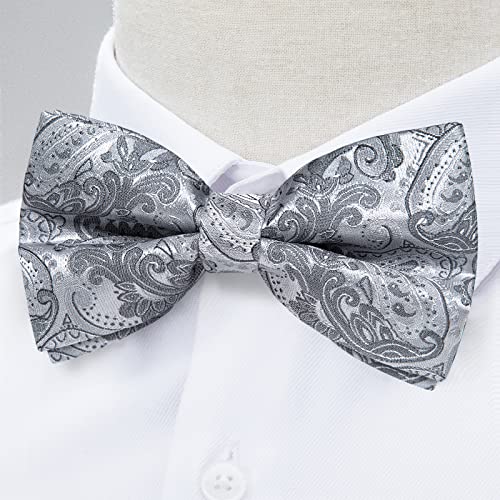 Image of DiBanGu Paisley Pre-Tied Bow Ties for Men Silk Adjustable Bowtie and Pocket Square Cufflinks for Wedding Party