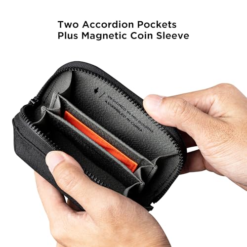 ALPAKA Hub Zip Pocket Black Axoflux 300D - Zipper Wallet - Key Pouch for Car Keys - 30 Cards Max- Two Accordion Storage Sections - Magnetic Closure SD Card Case - HUB Accessories Compatible3