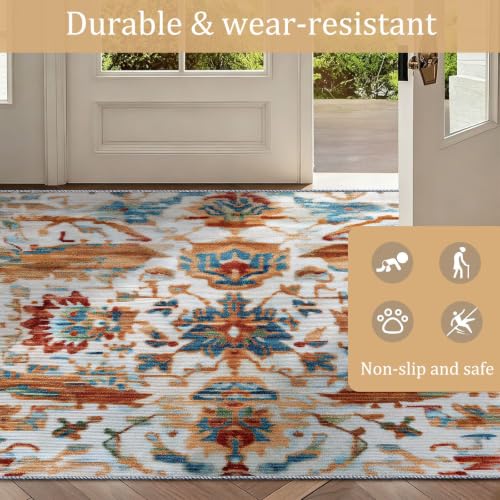 Tapis de salon oriental blanc 60x110 cm lavable et antidérapant - 5