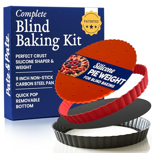 Classic All-in-One Tart Pan 9 Inch Removable Bottom Set with Patented Silicone Crust Shaper & Pie Weight - Quiche Baking Dish & Tart Molds for Baking Fruit Tarts, Pies & Quiches