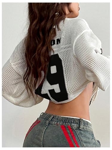 Image of Verdusa Women's Y2k Crochet Tops Jersey Shirts Graphic Going Out Summer Outfits Oversized Streetwear