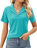 Rapbin Polo Shirts for Women Collared Work Shirts for Women Short Sleeve Tunic Top Aqua M