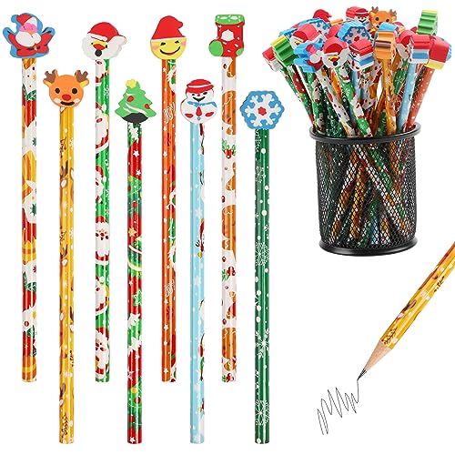 CCINEE 80 Pcs Christmas Pencils con borradores festivos miniatura 1