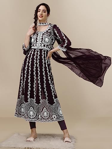 Women's Georgette Chikankari Embroidery Anarkali Kurta & Dupatta Set2