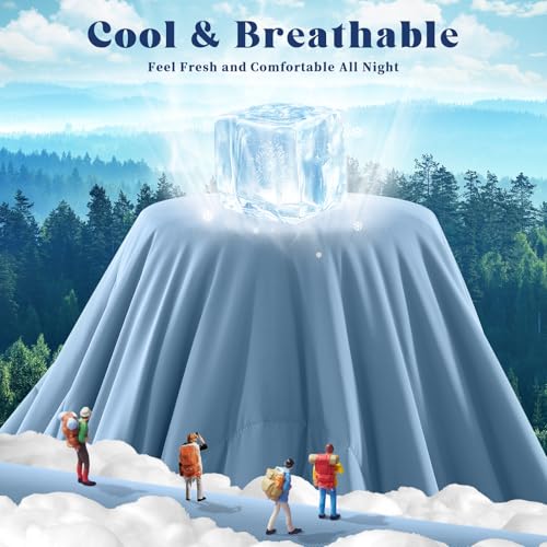 Image of Cooling Comforter Queen Size, Double-Sided Cooling Blanket for Hot Sleepers & Night Sweats, Arc-Chill Q-Max > 0.4 Breathable Ice Blanket, Lightweight Cold Comforter (80''x90'', Light Blue)